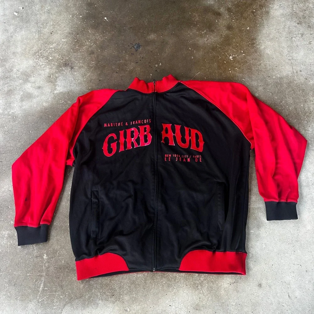 Marithe Francois Girbaud Track Jacket Mens XXL Black Red Y2K Streetwear
